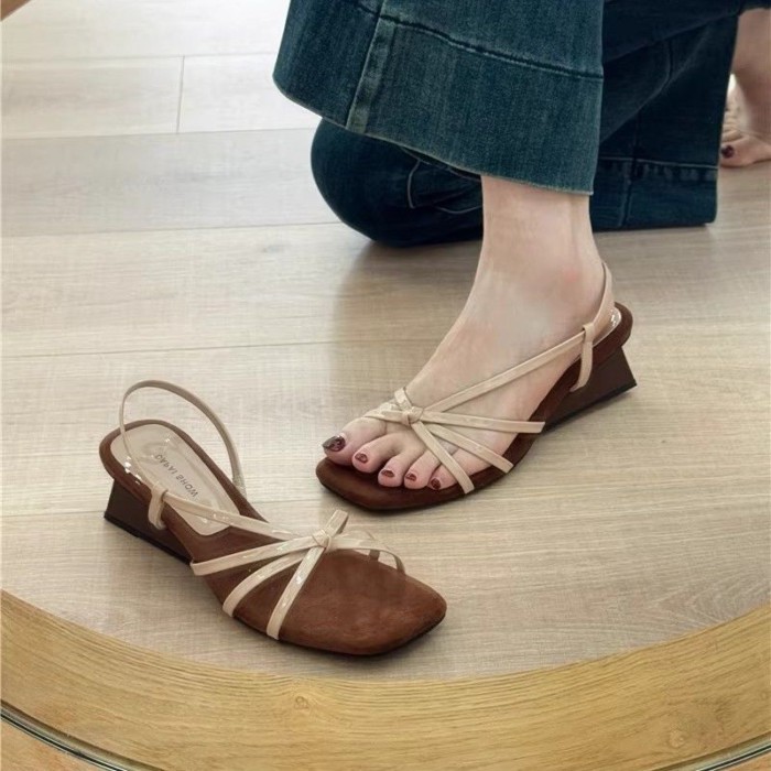 Giày sandal đế dày kiểu Pháp dành cho nữ dép quai ngang mùa hè