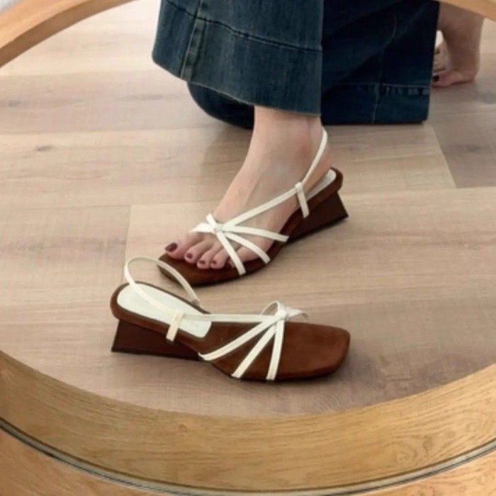Giày sandal đế dày kiểu Pháp dành cho nữ dép quai ngang mùa hè