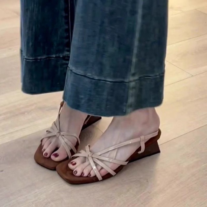 Giày sandal đế dày kiểu Pháp dành cho nữ dép quai ngang mùa hè