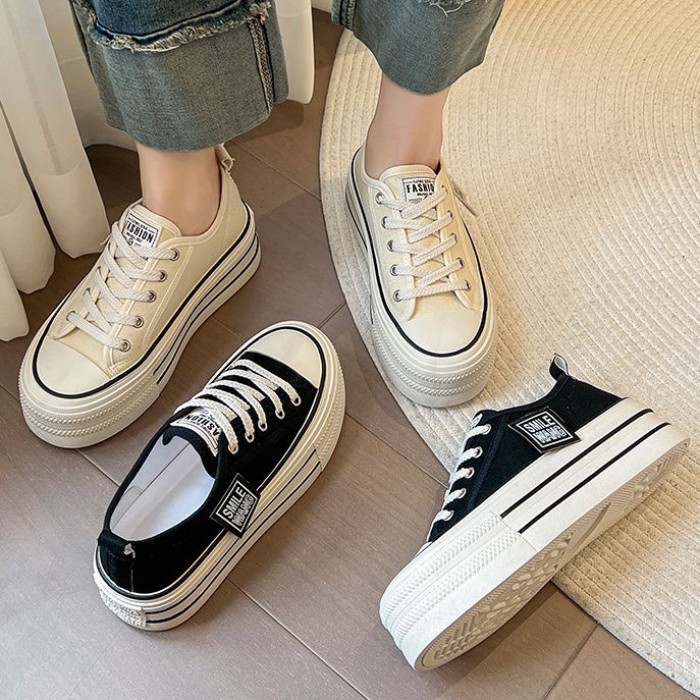 Giày vải đế dày cho nữ, giày thể thao đế cao, giày thể thao nữ thông thường