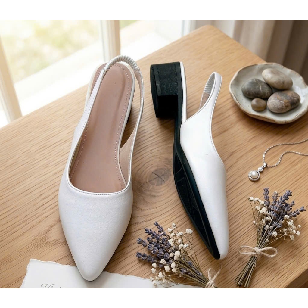 H01-Giày mũi nhọn gót 3cm ,3 màu Trắng, Đen Nhung, Đen Lì
