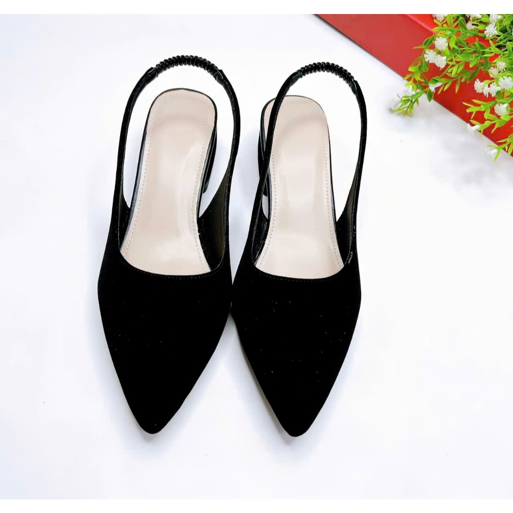 H01-Giày mũi nhọn gót 3cm ,3 màu Trắng, Đen Nhung, Đen Lì