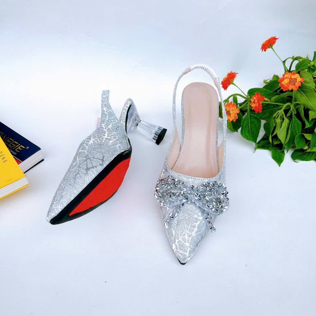 H05-Giày Kim Sa phối nơ đá , gót cao từ 3cm-7cm