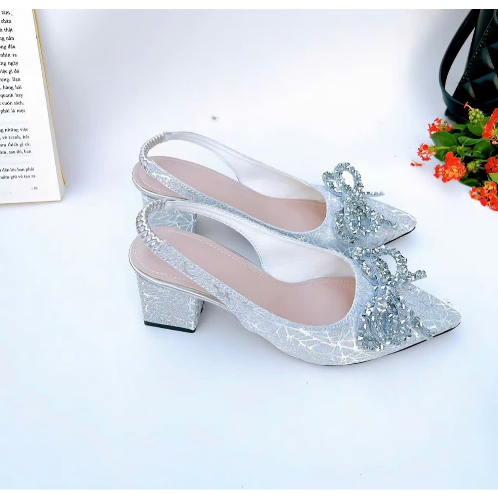 H05-Giày Kim Sa phối nơ đá , gót cao từ 3cm-7cm
