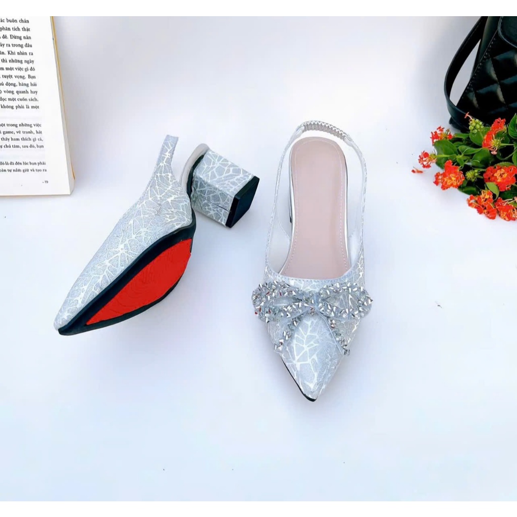 H05-Giày Kim Sa phối nơ đá , gót cao từ 3cm-7cm