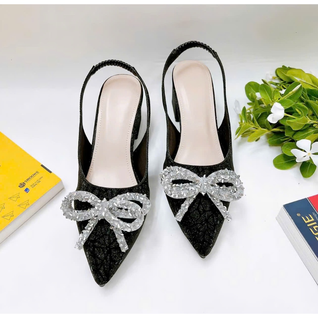 H05-Giày Kim Sa phối nơ đá , gót cao từ 3cm-7cm