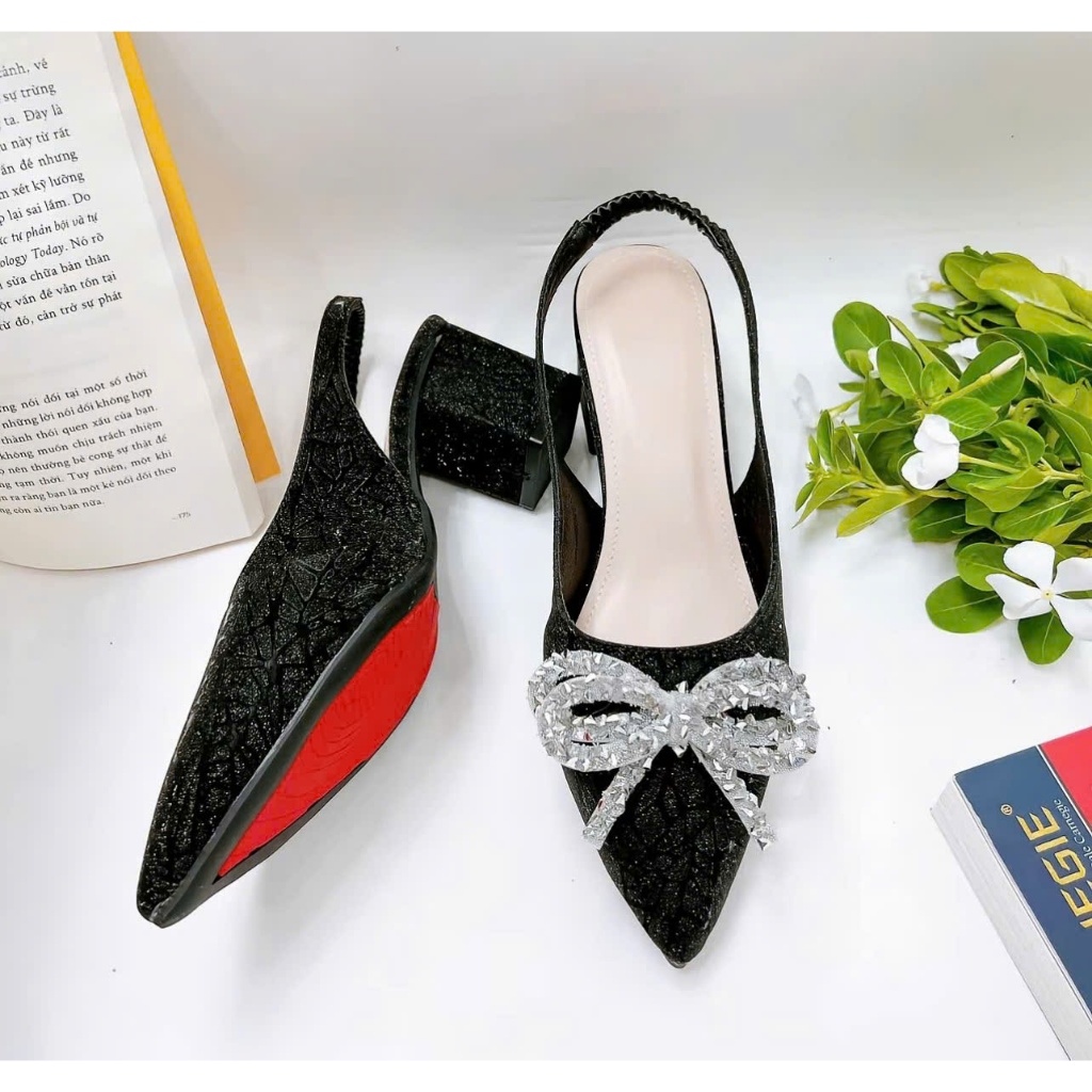 H05-Giày Kim Sa phối nơ đá , gót cao từ 3cm-7cm