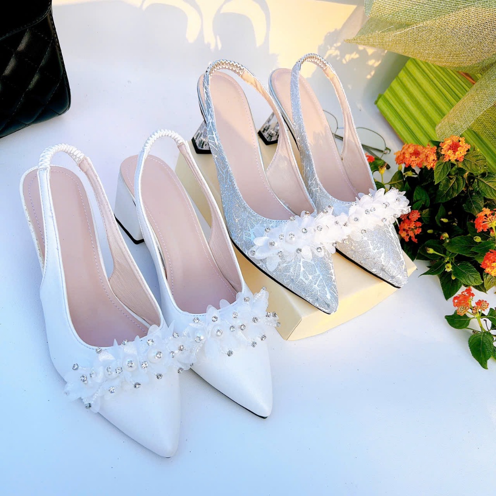 H13- Giày cao gót hoa voạn ngọc, size 35-40, gót 3-7cm