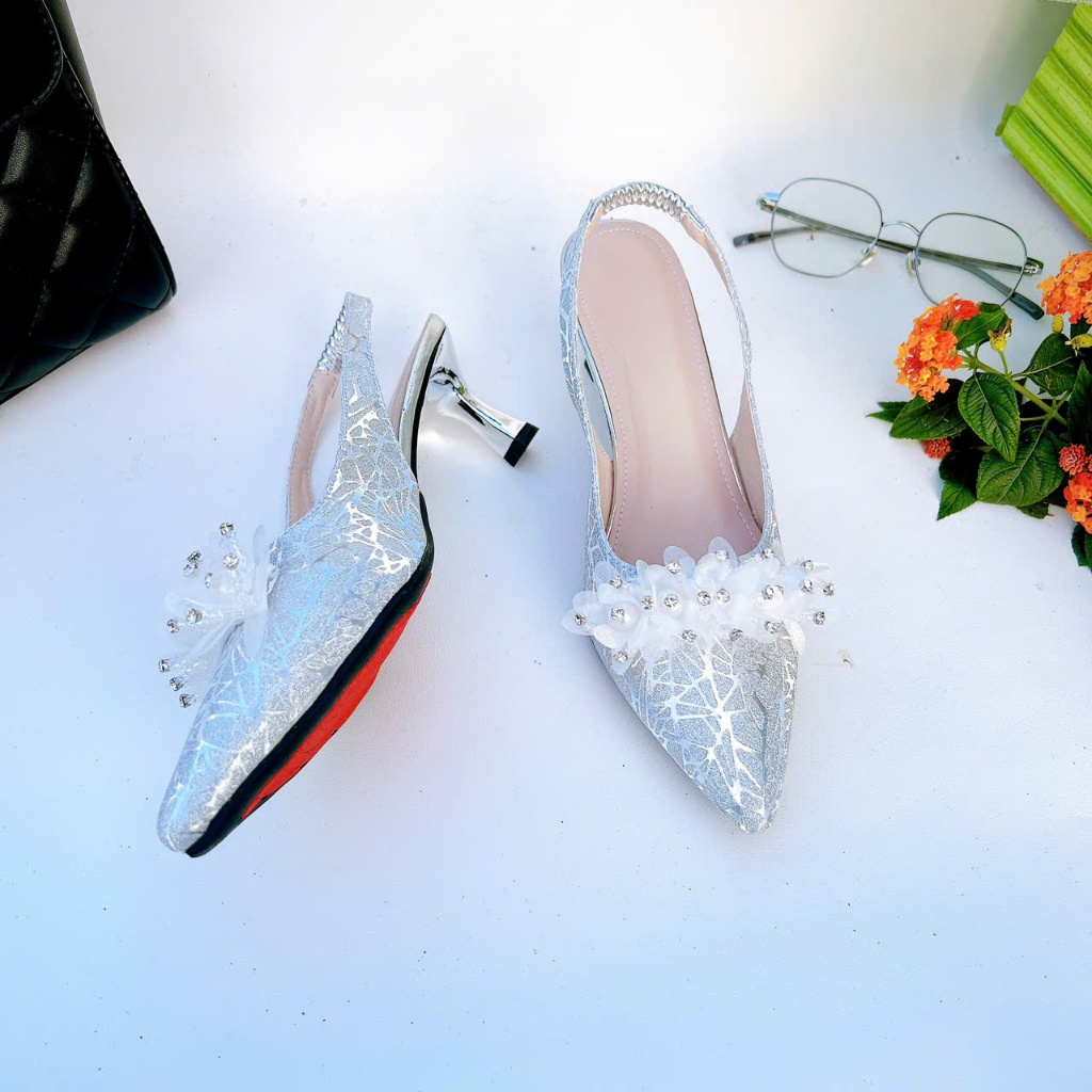 H13- Giày cao gót hoa voạn ngọc, size 35-40, gót 3-7cm