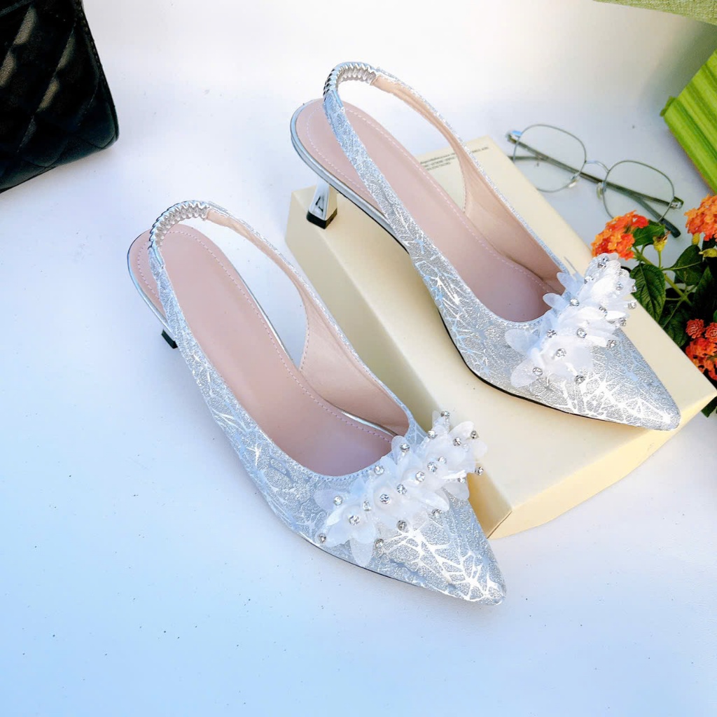 H13- Giày cao gót hoa voạn ngọc, size 35-40, gót 3-7cm