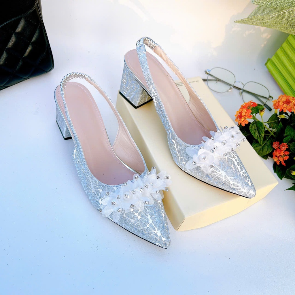 H13- Giày cao gót hoa voạn ngọc, size 35-40, gót 3-7cm