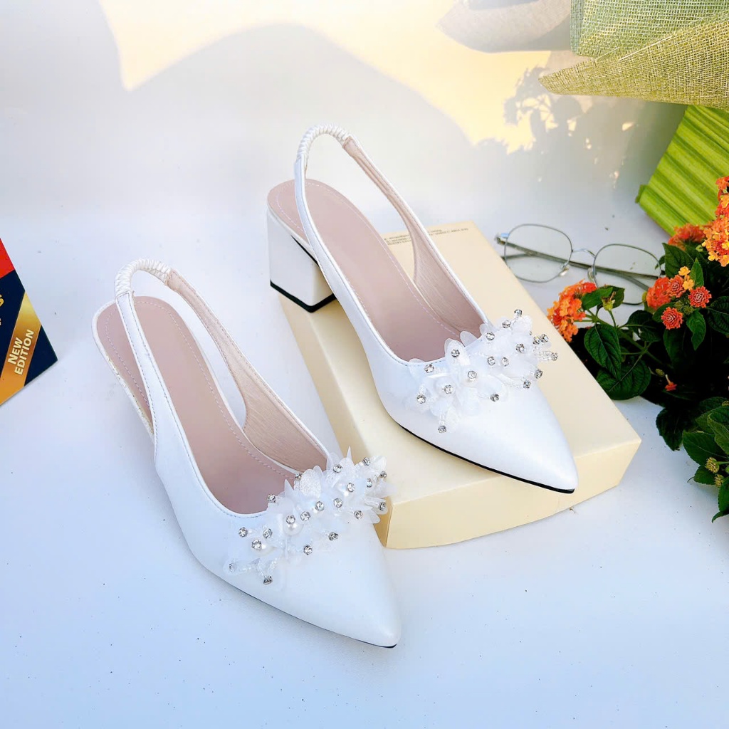 H13- Giày cao gót hoa voạn ngọc, size 35-40, gót 3-7cm