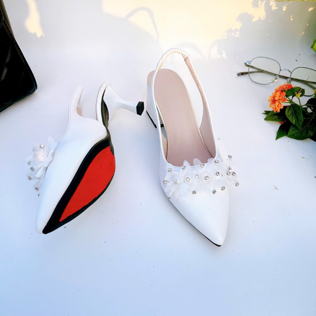 H13- Giày cao gót hoa voạn ngọc, size 35-40, gót 3-7cm
