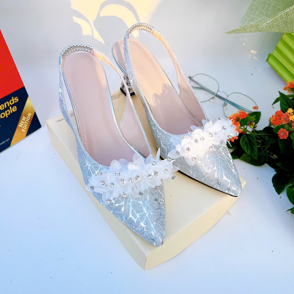 H13- Giày cao gót hoa voạn ngọc, size 35-40, gót 3-7cm