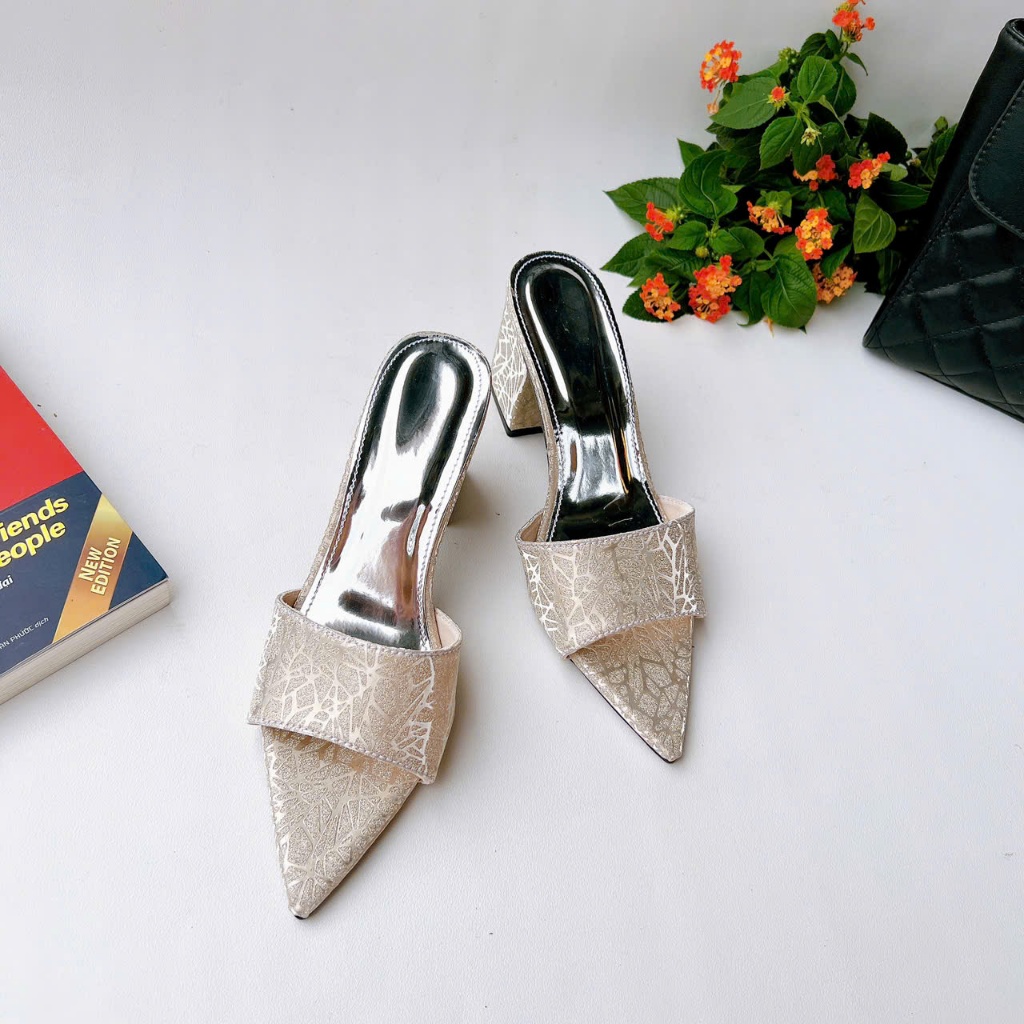 H21 - Giày cao gót hở mũi da Kim Sa, gót 3cm-7cm