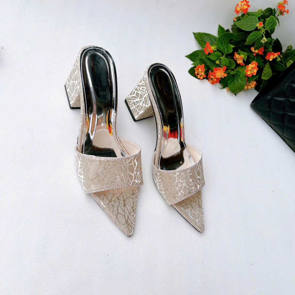 H21 - Giày cao gót hở mũi da Kim Sa, gót 3cm-7cm
