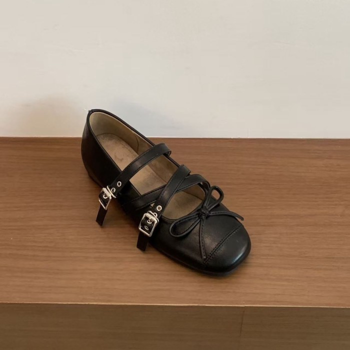 Họa Tiết Da Báo Bên Trong Tăng Chiều Cao Giày Khóa Chữ Thập Vuông Mũi Mary Jane Giày Nữ Nông Flat B