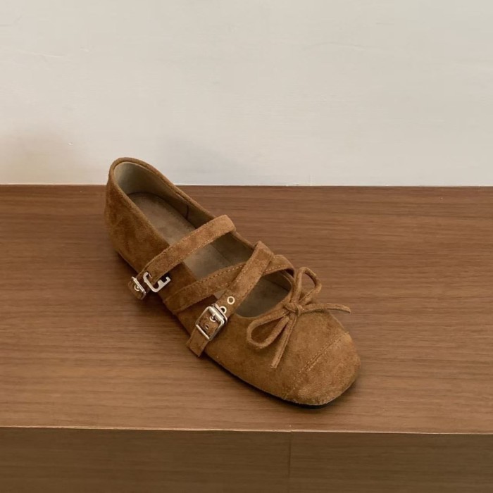 Họa Tiết Da Báo Bên Trong Tăng Chiều Cao Giày Khóa Chữ Thập Vuông Mũi Mary Jane Giày Nữ Nông Flat B