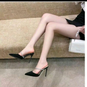 Bigsize 35-41 Giầy Sục cao gót mũi nhọn phối dây đá chéo chất da mềm mịn có gót vuông và gót nhọn cao 5p-9p Mã B22