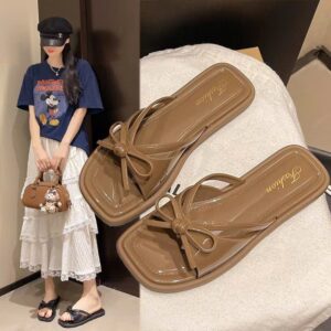 Dép Nữ Quai Ngang Đính Nơ Đế Bệt Phối 3 Màu Thời Trang Trẻ Trung Sang Chảnh