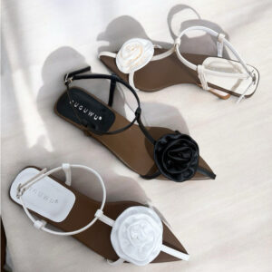 Dép cao gót đế xuồng cao 5cm, sandal nữ hoa hồng mũi nhọn thanh lịch