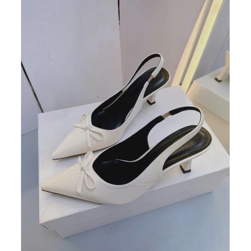 Giày cao gót hậu chun da bóng gót 7cm LC111