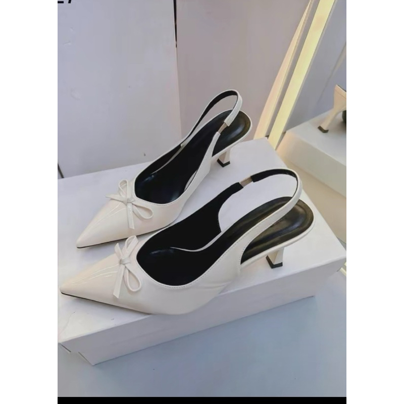 Giày cao gót hậu chun da bóng gót 7cm LC111