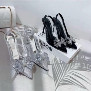 [ bigsize 35-41 ] Giầy cao gót kim tuyến phối mica siêu bling trang trí nơ đá điếm nhấn sang trọng gót 7p-9p B05