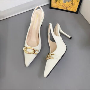 [ bigsize 35 - 41 ] Giầy cao gót phối nơ xích chất da mịn gót nhọn 7p - 9p B02