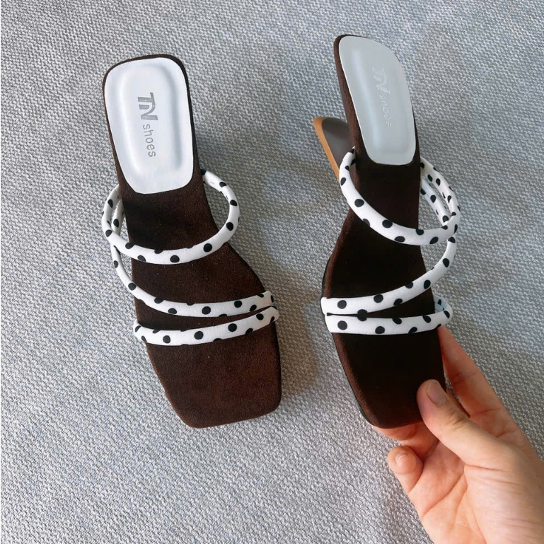 cao gót đế thuyền, guốc cao gót quai mảnh chấm bi TN SHOES - phong cách sang chảnh tôn dáng G01