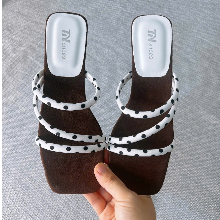 cao gót đế thuyền, guốc cao gót quai mảnh chấm bi TN SHOES - phong cách sang chảnh tôn dáng G01