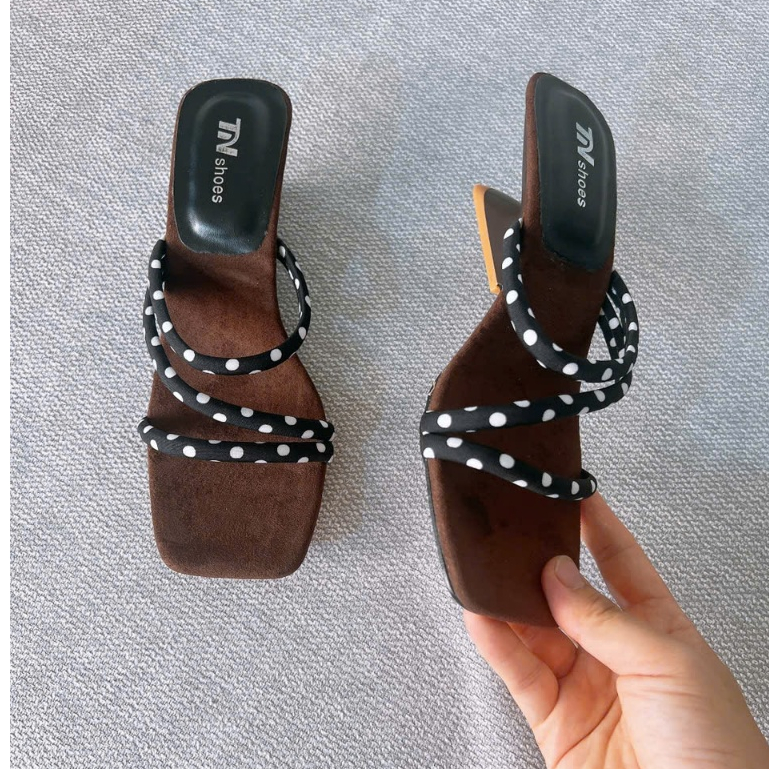 cao gót đế thuyền, guốc cao gót quai mảnh chấm bi TN SHOES - phong cách sang chảnh tôn dáng G01
