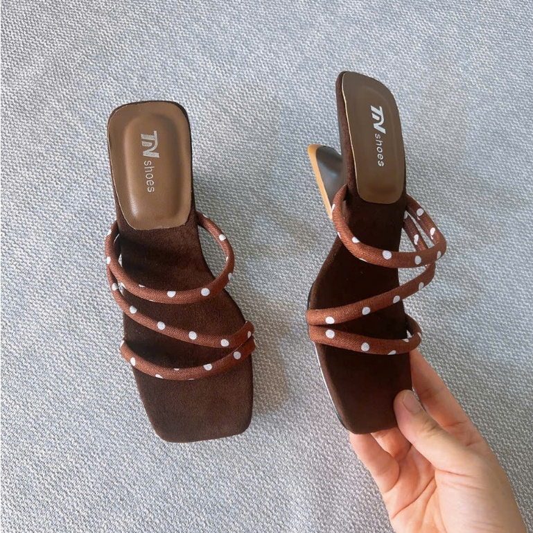 cao gót đế thuyền, guốc cao gót quai mảnh chấm bi TN SHOES - phong cách sang chảnh tôn dáng G01