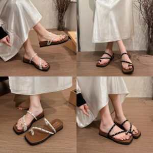dép Nữ Xỏ Ngón Chấm Bi TN SHOES, Dép Quai Mảnh Phối Khóa Kim Loại Mũi Vuông Êm Chân Đi Chơi Đi Biển DX01