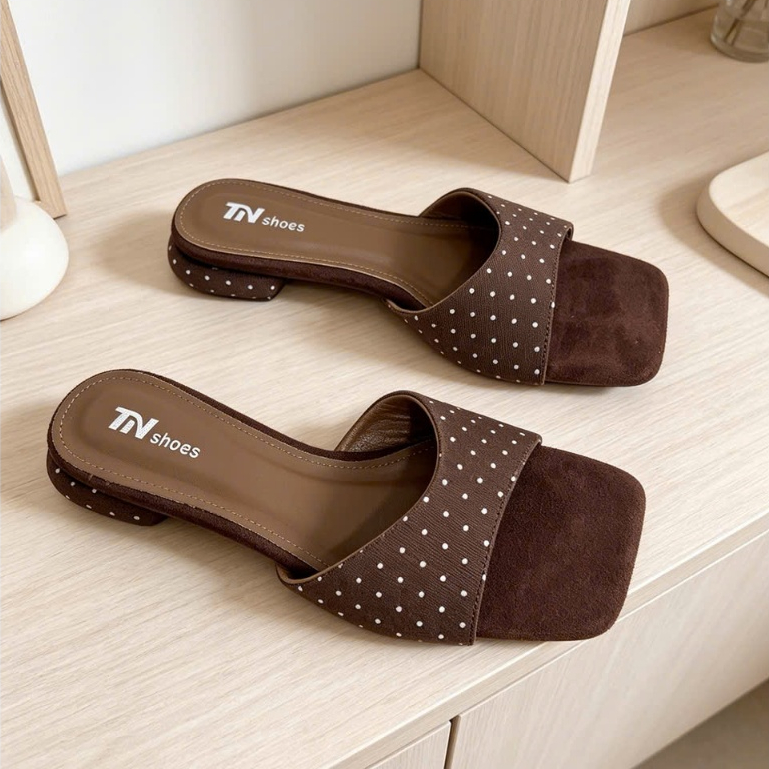 dép nữ, dép nữ xinh cao 2cm quai bản cong chấm bi (mẫu mới 2026)