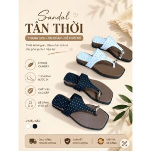 dép xỏ ngón nữ đính khoen thời trang, dép xỏ ngón quai họa tiết chấm bi
