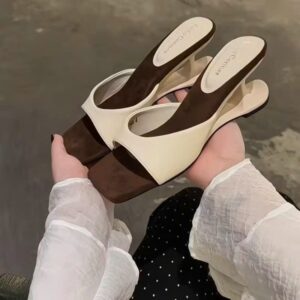 guốc nữ quai ngang TN SHOES, mũi vuông, gót tim lạ mắt tôn dáng