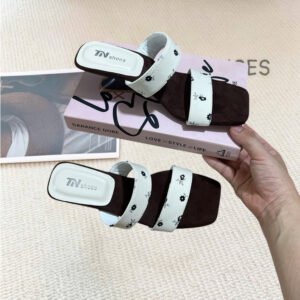 guốc nữ quai ngang họa tiết hoa nhí TN SHOES, dép cao gót đế xuồng thời trang công sở đi chơi đi biển